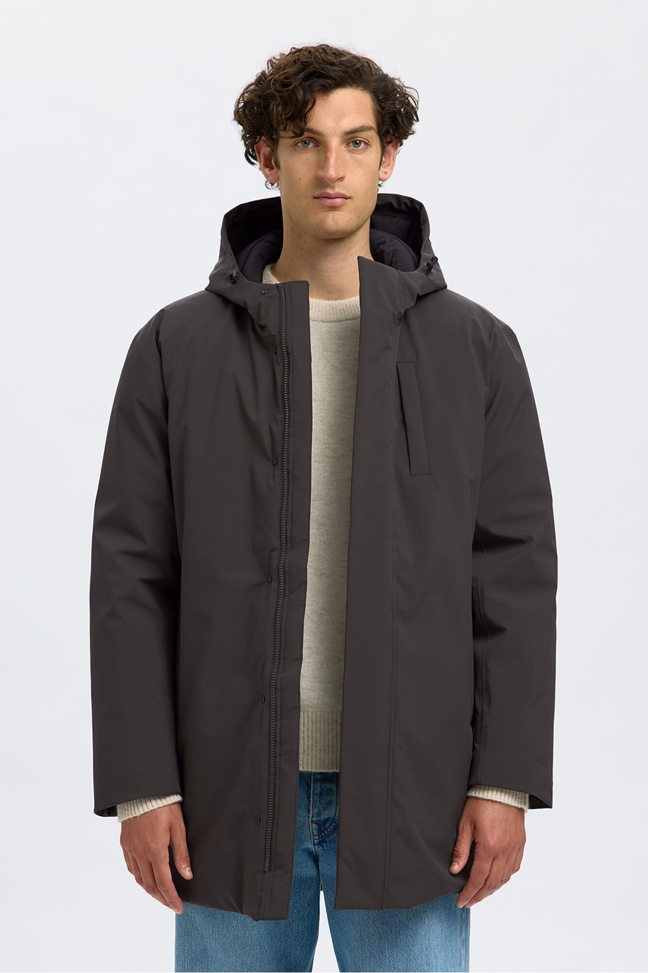 Selected Waterproof parka with hood Grey