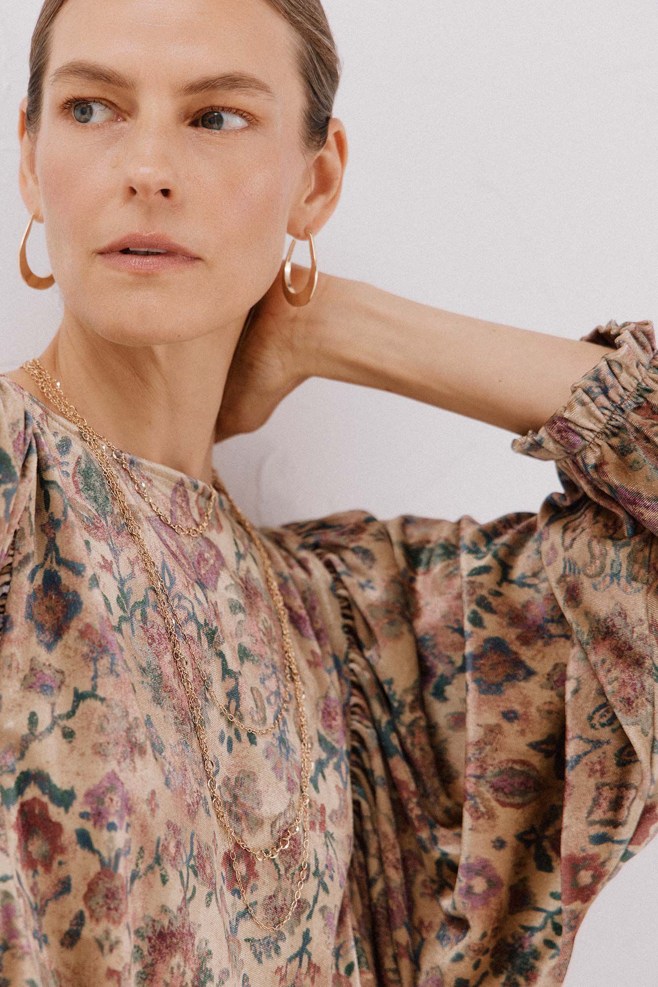 Cortefiel Blusa terciopelo estampada Estampado marr&oacute;n