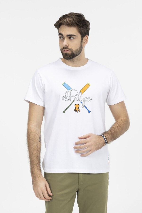 Cortefiel Coloured oars print T-shirt White