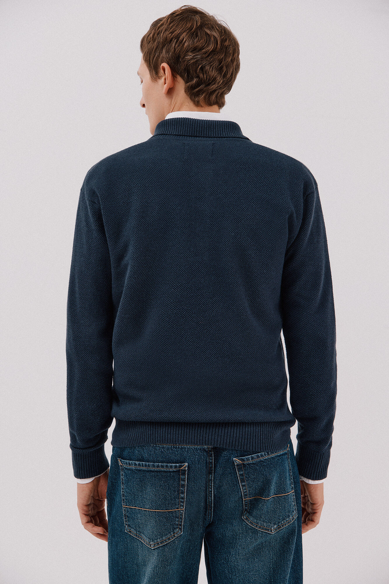 Cortefiel Structured wool sweater  Navy