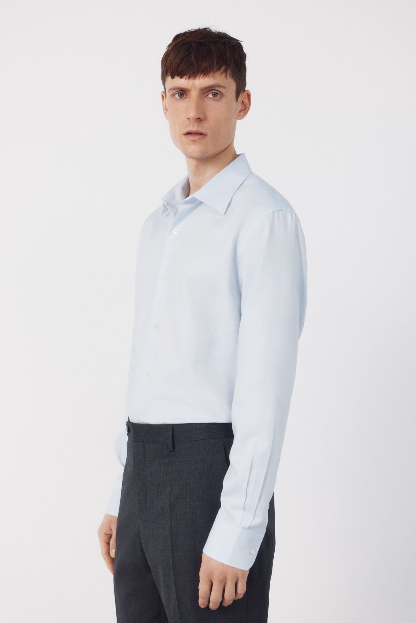 Cortefiel Dress shirt with a textured cotton-Tencel fabric Blue