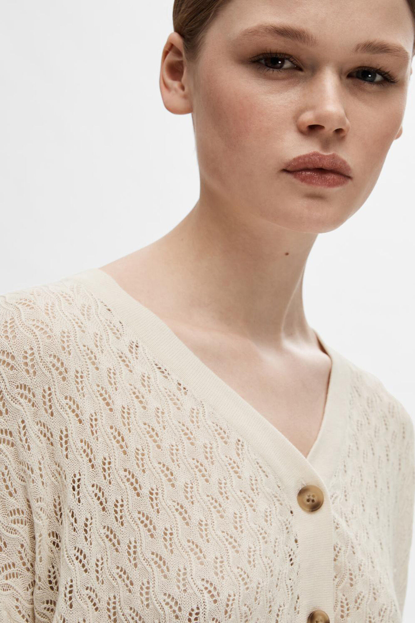 Selected Femme Lightweight cardigan made with linen, organic cotton and tencel.  Grey