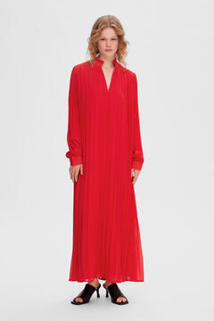 Cortefiel Vestido comprido plissado confecionado com materiais reciclados. Vermelho