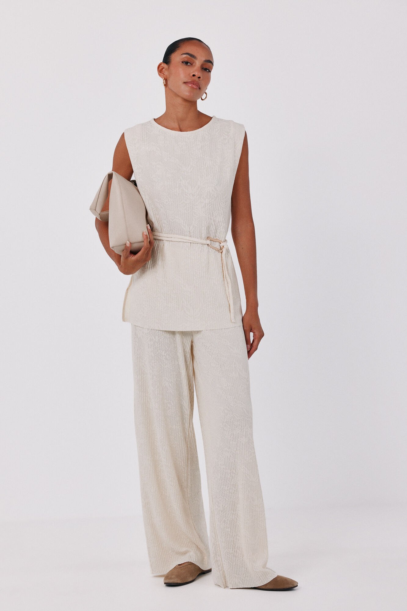 Cortefiel Top jacquard hebilla Marfil