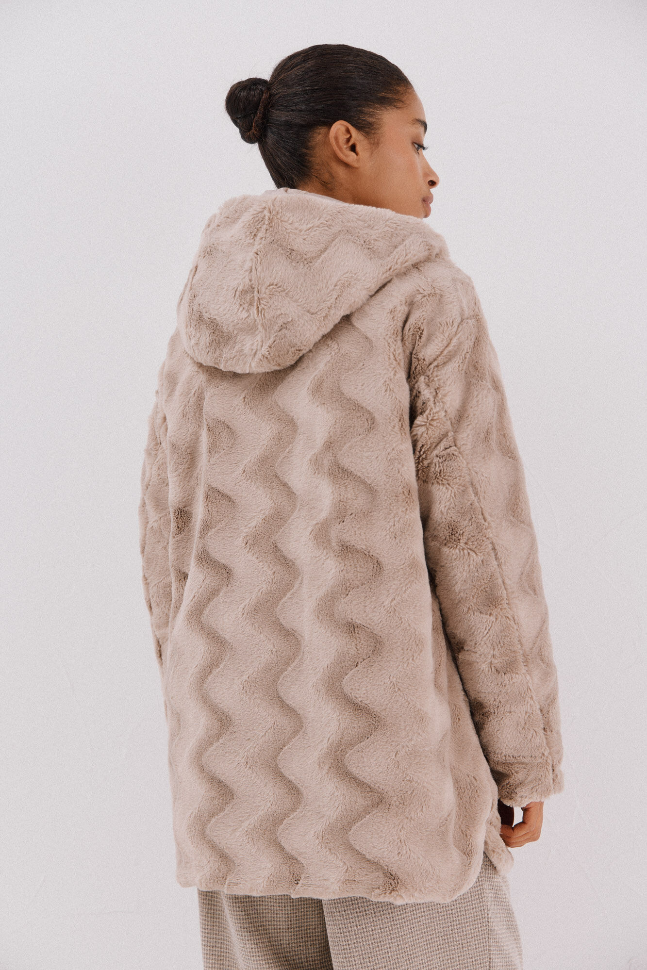 Cortefiel reversible quilted anorak with fur effect Beige