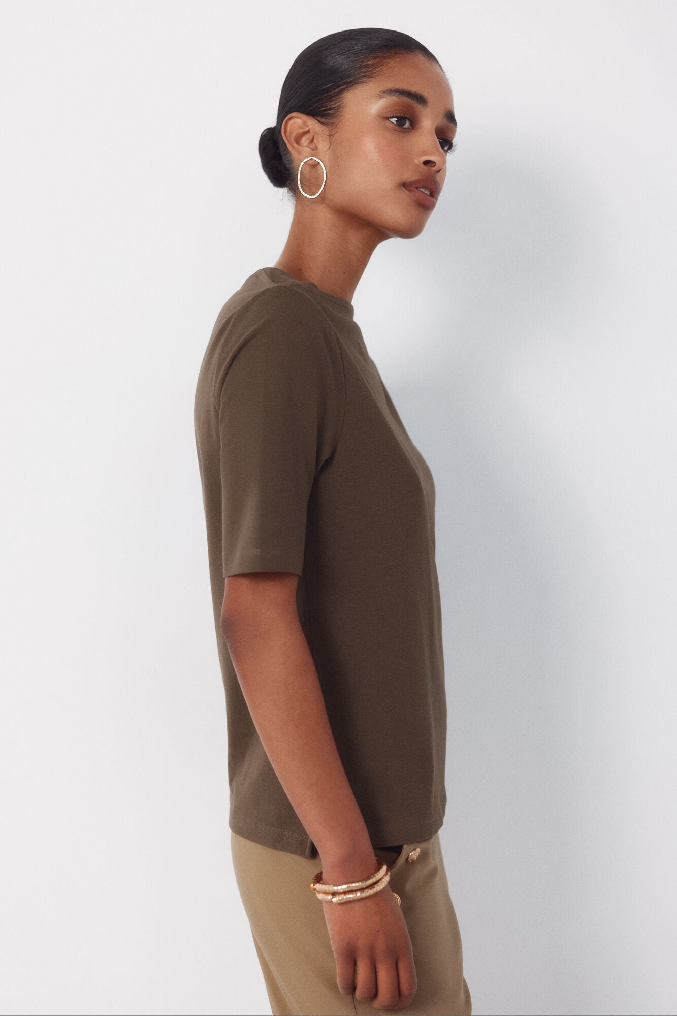 Cortefiel Camiseta cuello barco Kaki