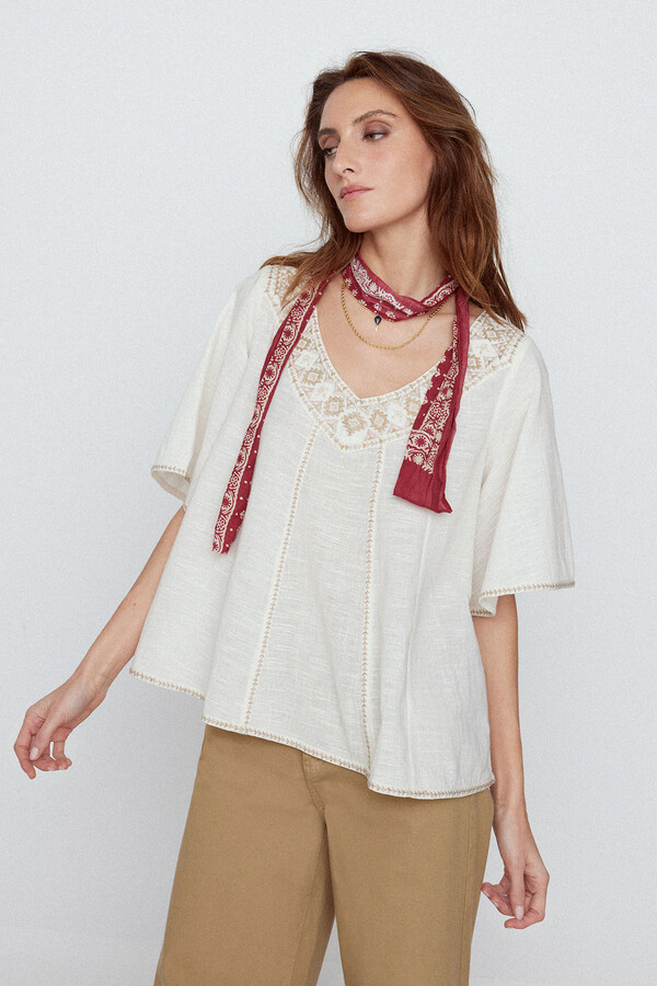 Cortefiel Embroidered blouse White