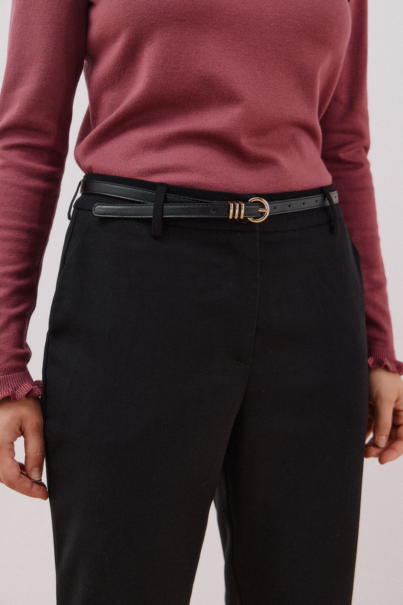 Cortefiel Pantal&oacute;n de vestir con cintur&oacute;n Negro