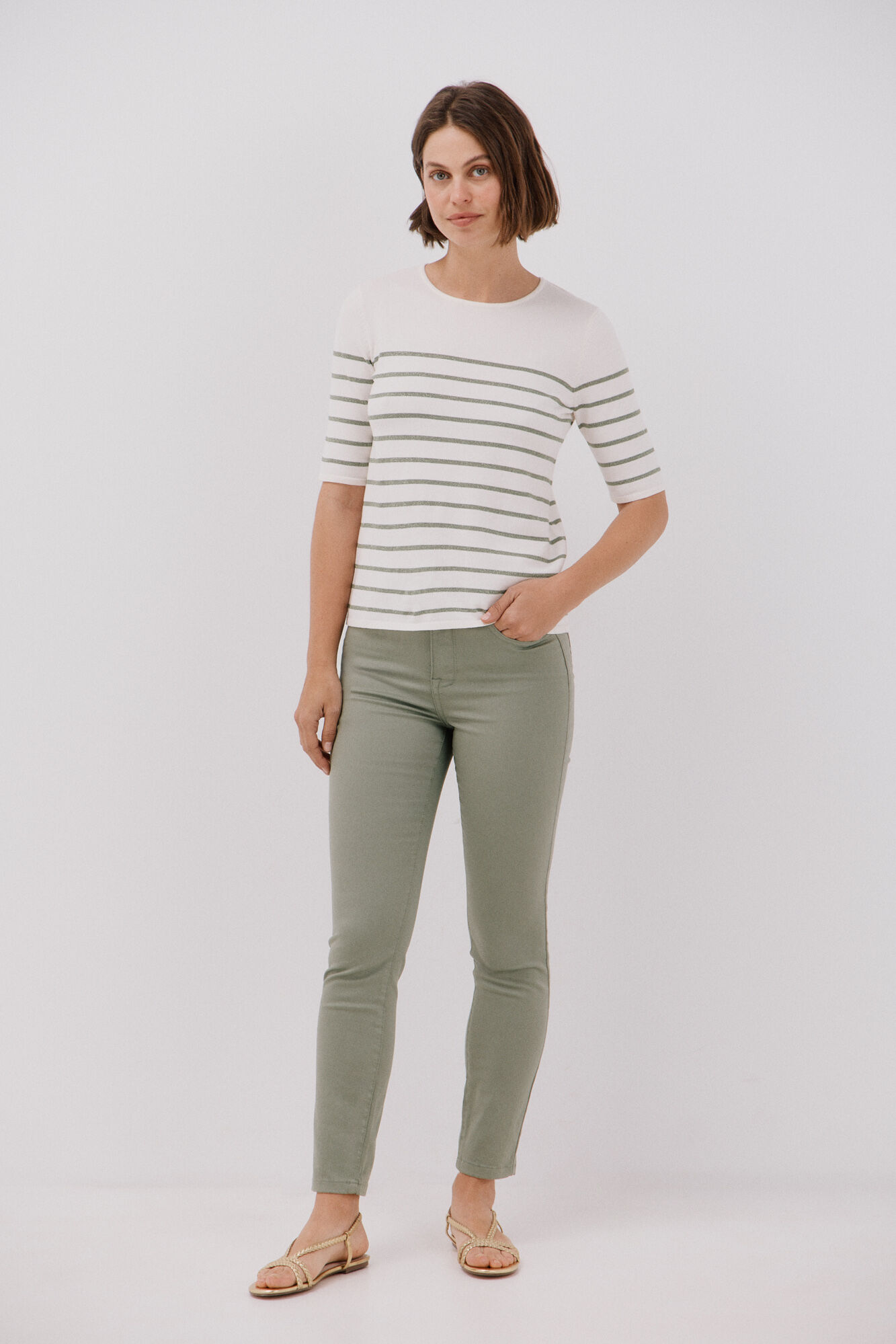 Cortefiel Short-sleeved jumper Kaki