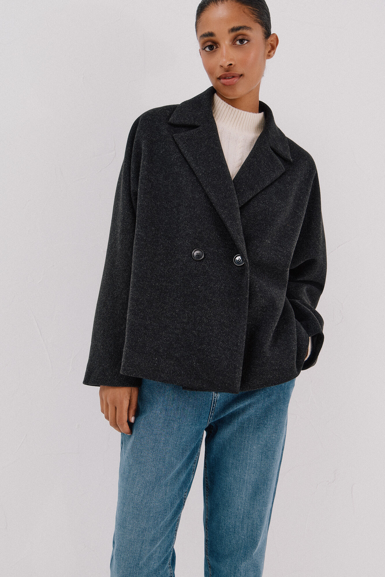 Cortefiel Short unstructured coat Dark grey