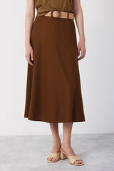 Cortefiel Flared skirt with belt Kaki
