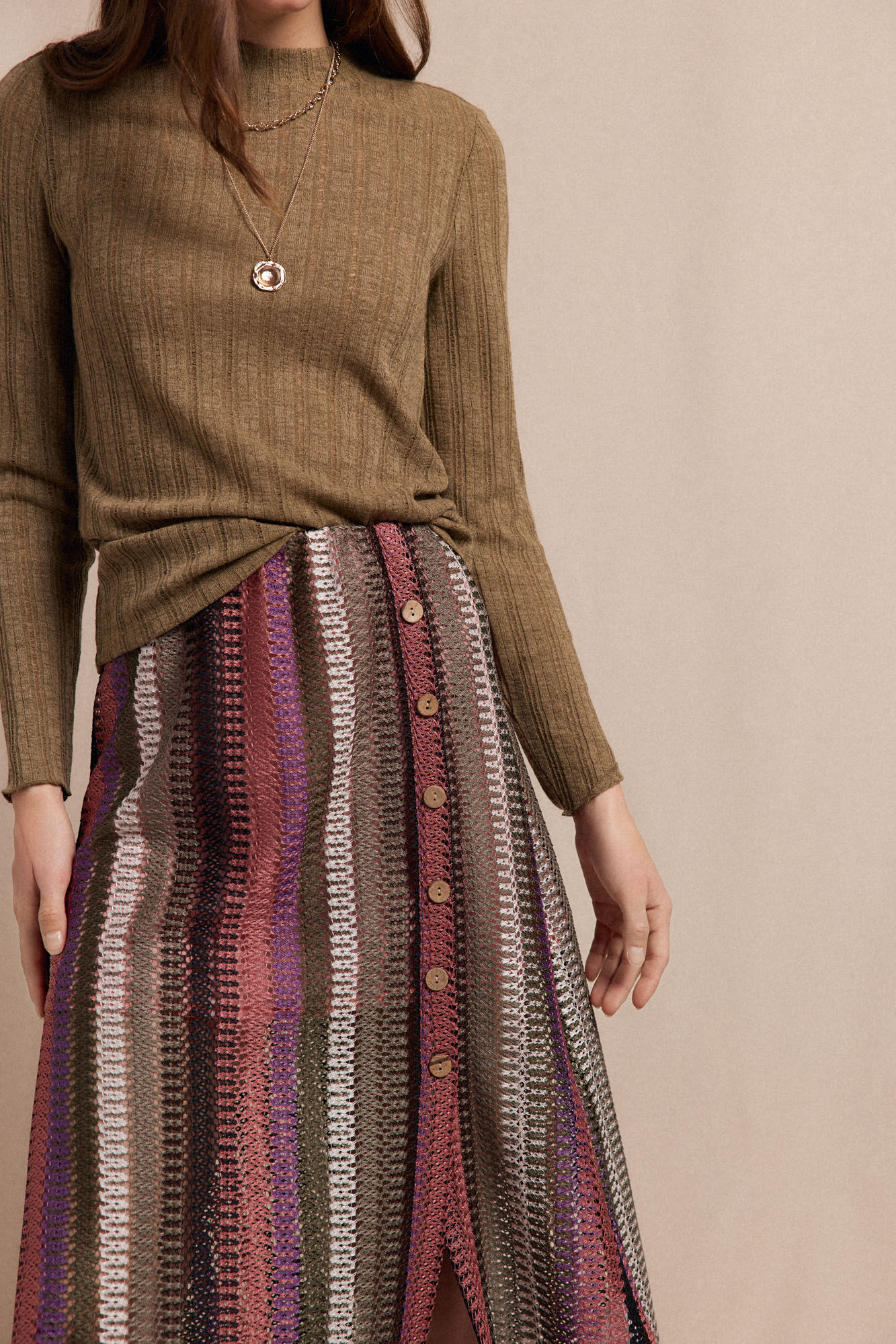 Slowlove Saia riscas de malha malha Vermelho