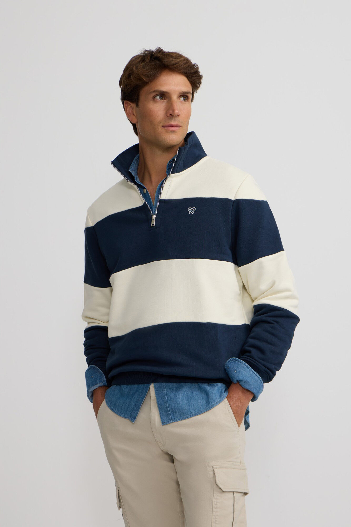Silbon Sweatshirt fecho-&eacute;clair largo com meia z&iacute;per Azul