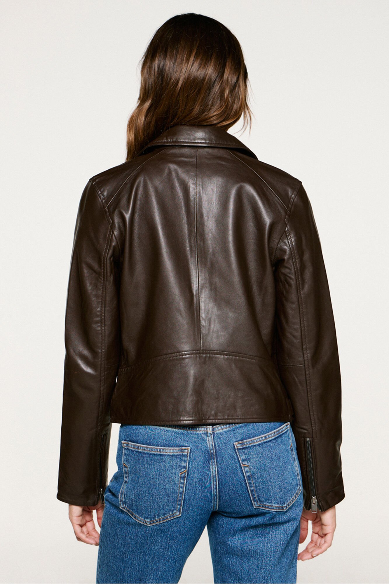 Selected Blus&atilde;o biker curta 100% couro Castanho