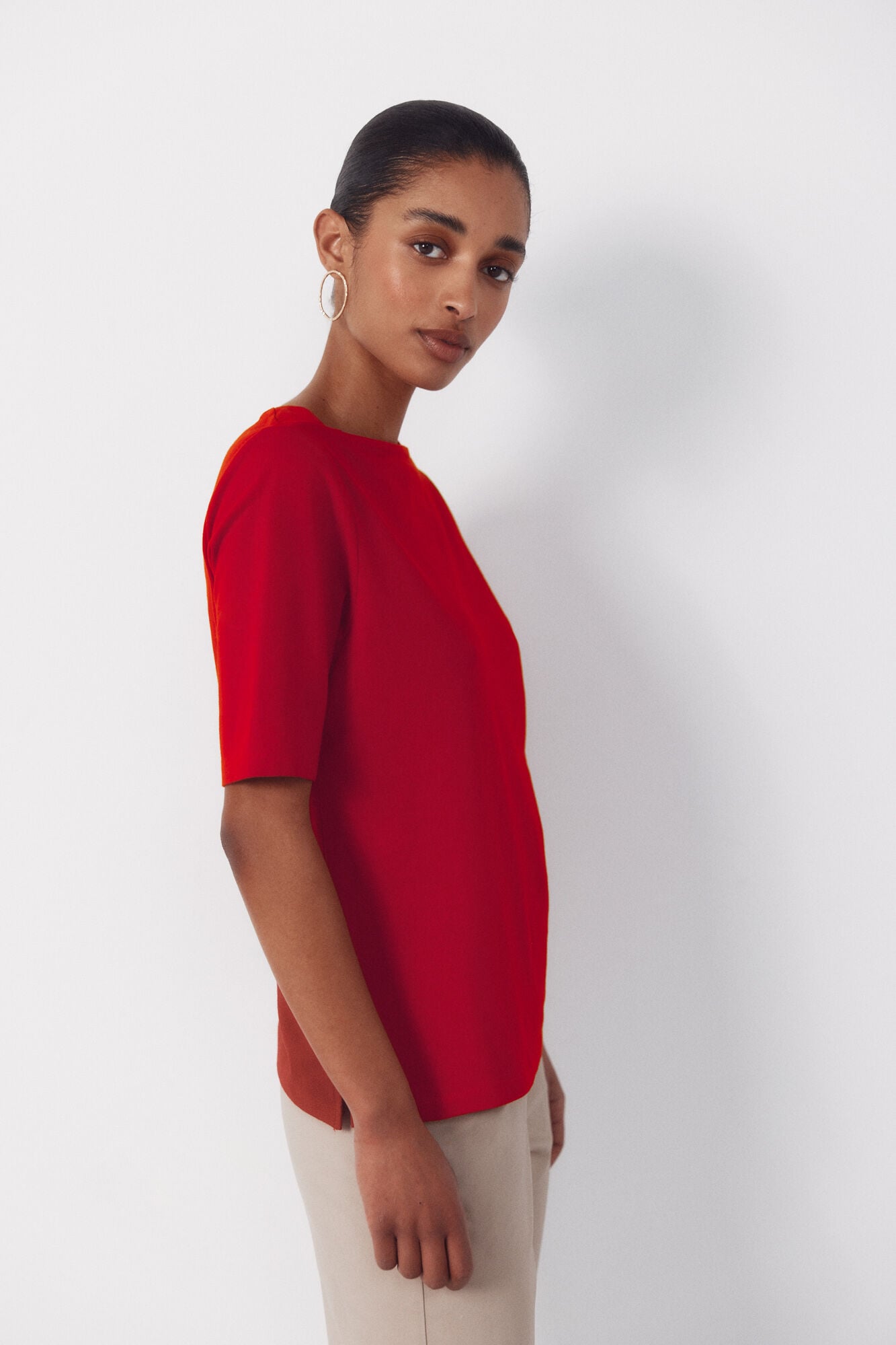 Cortefiel T-shirt decote &agrave; barco Vermelho