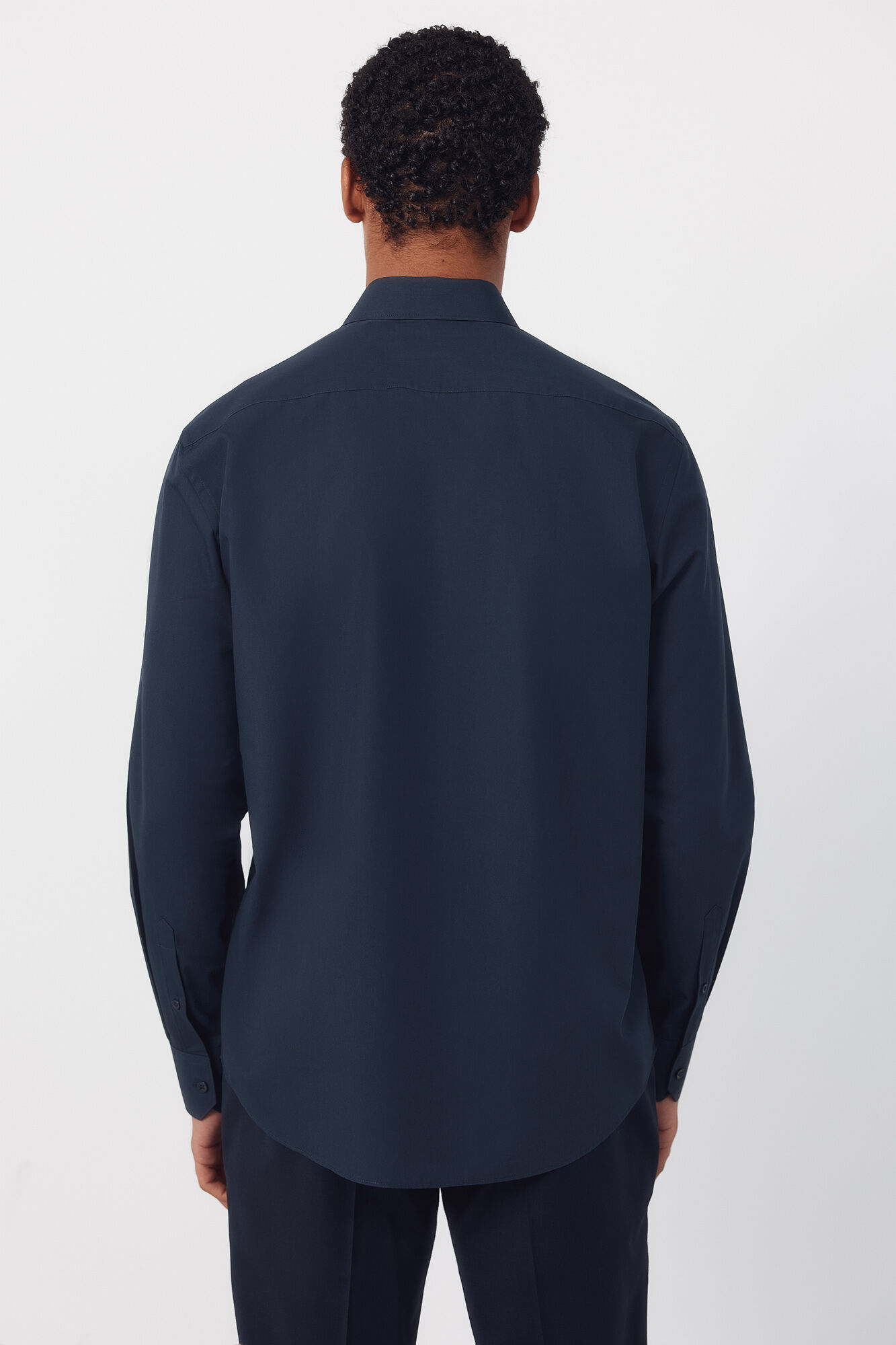 Cortefiel Plain tencel cotton dress shirt Navy