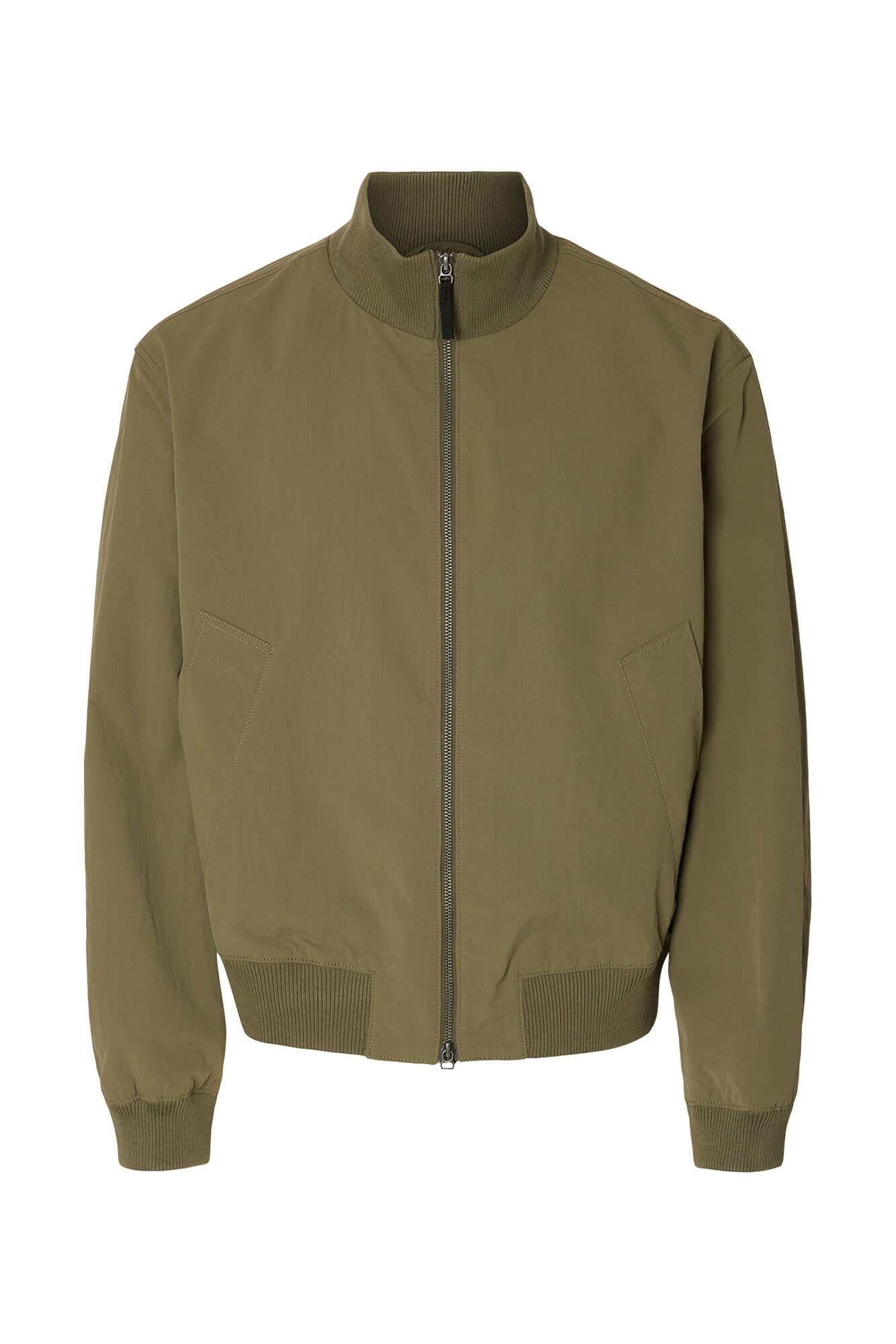 Selected Men's plain zip-fastening bomber jacket Dark green