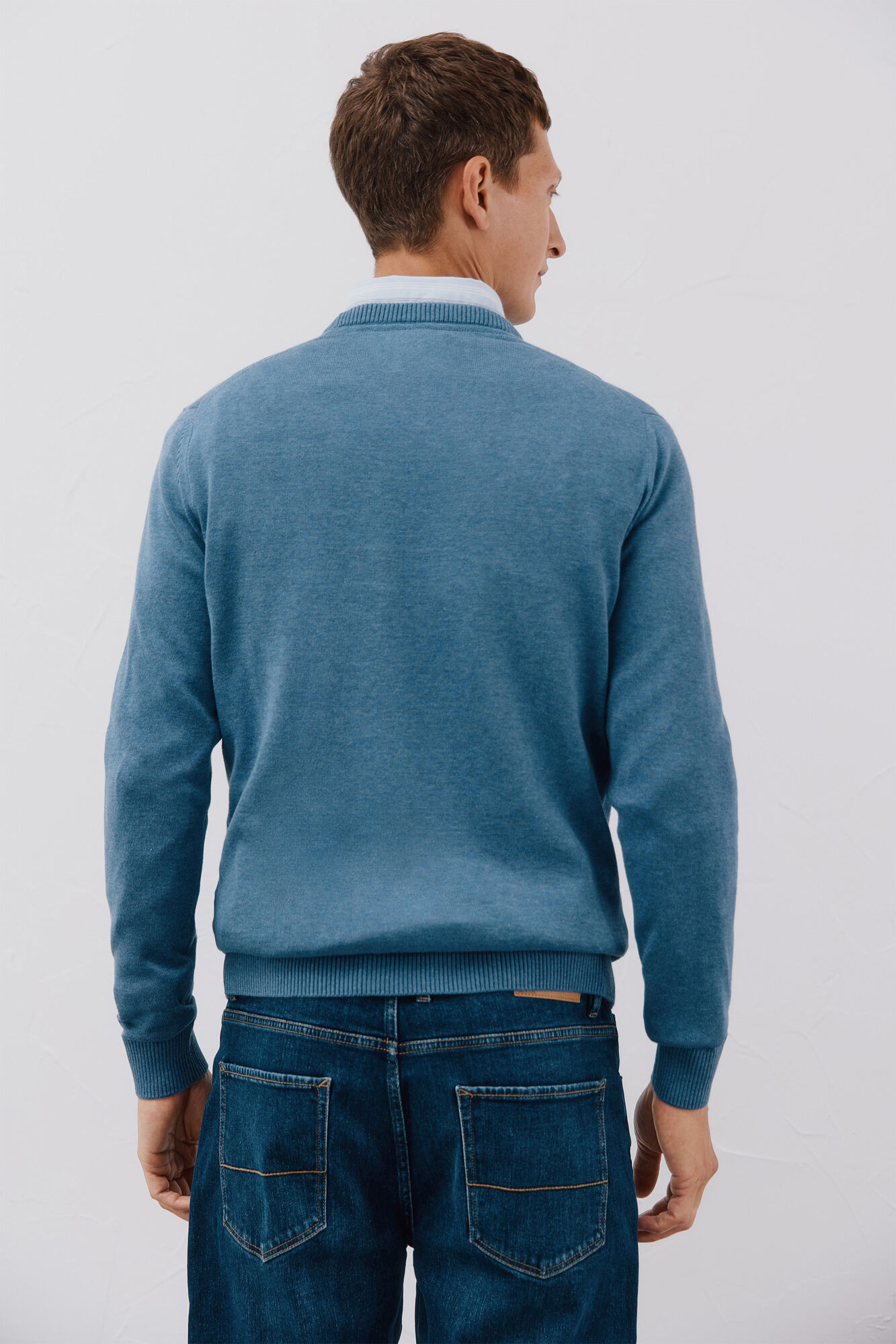 Cortefiel Fine knit cotton round neck jersey-knit  Blue