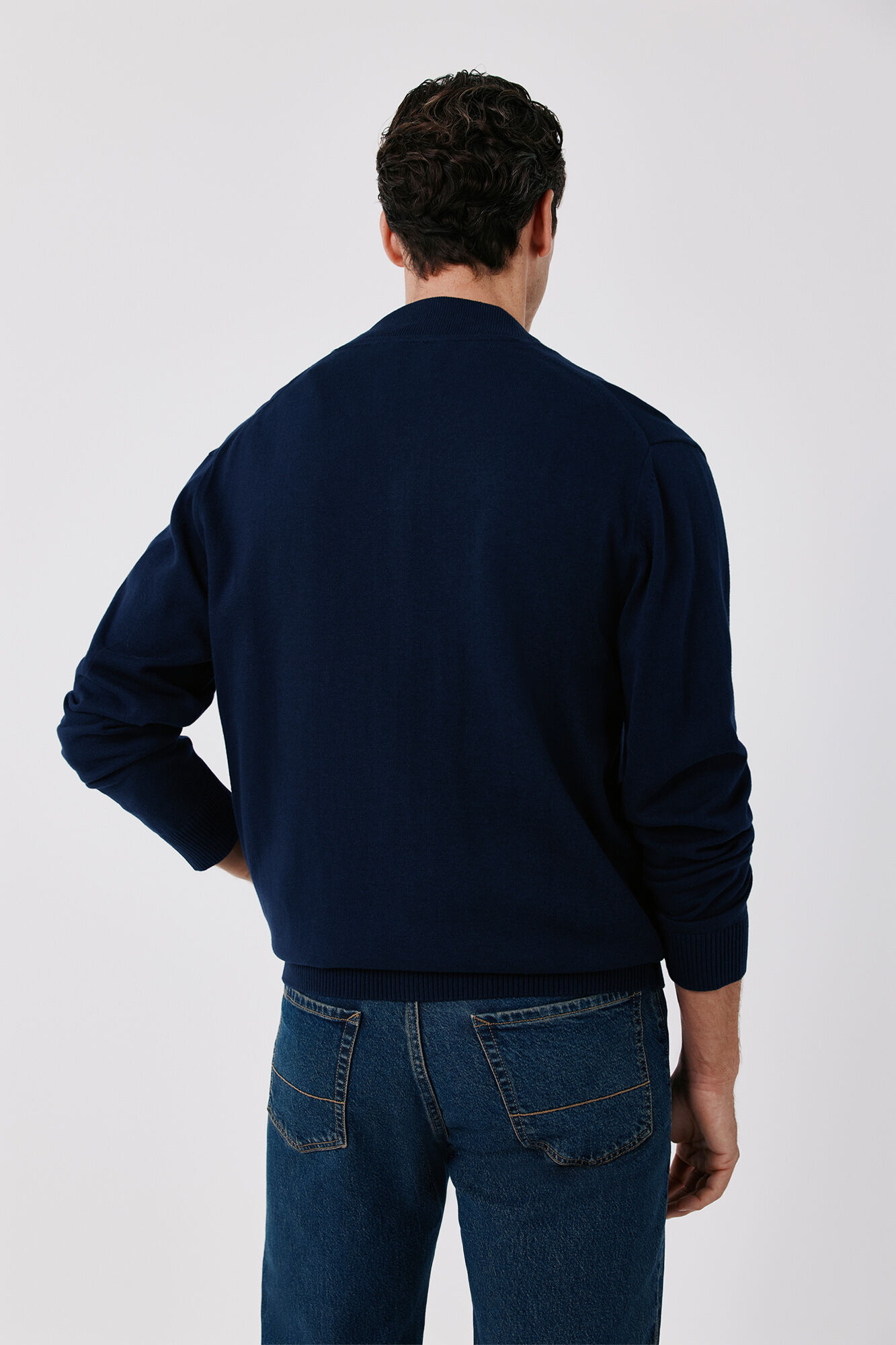 Cortefiel Cotton fine knit zip fastening cardigan Navy