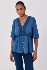 Cortefiel Blusa de renda Azul