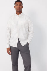 Cortefiel Oxford slub striped shirt Ivory