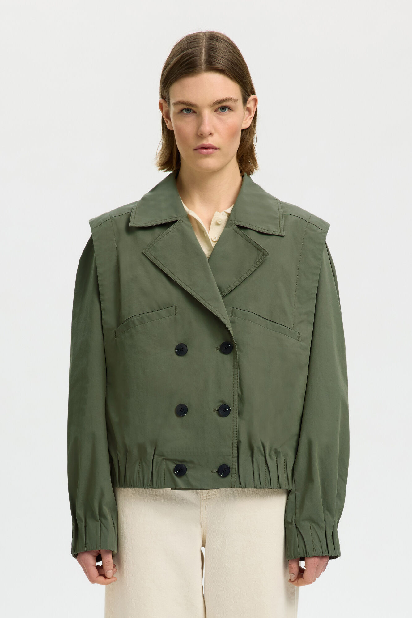 Selected Double-breasted bomber jacket Dark green