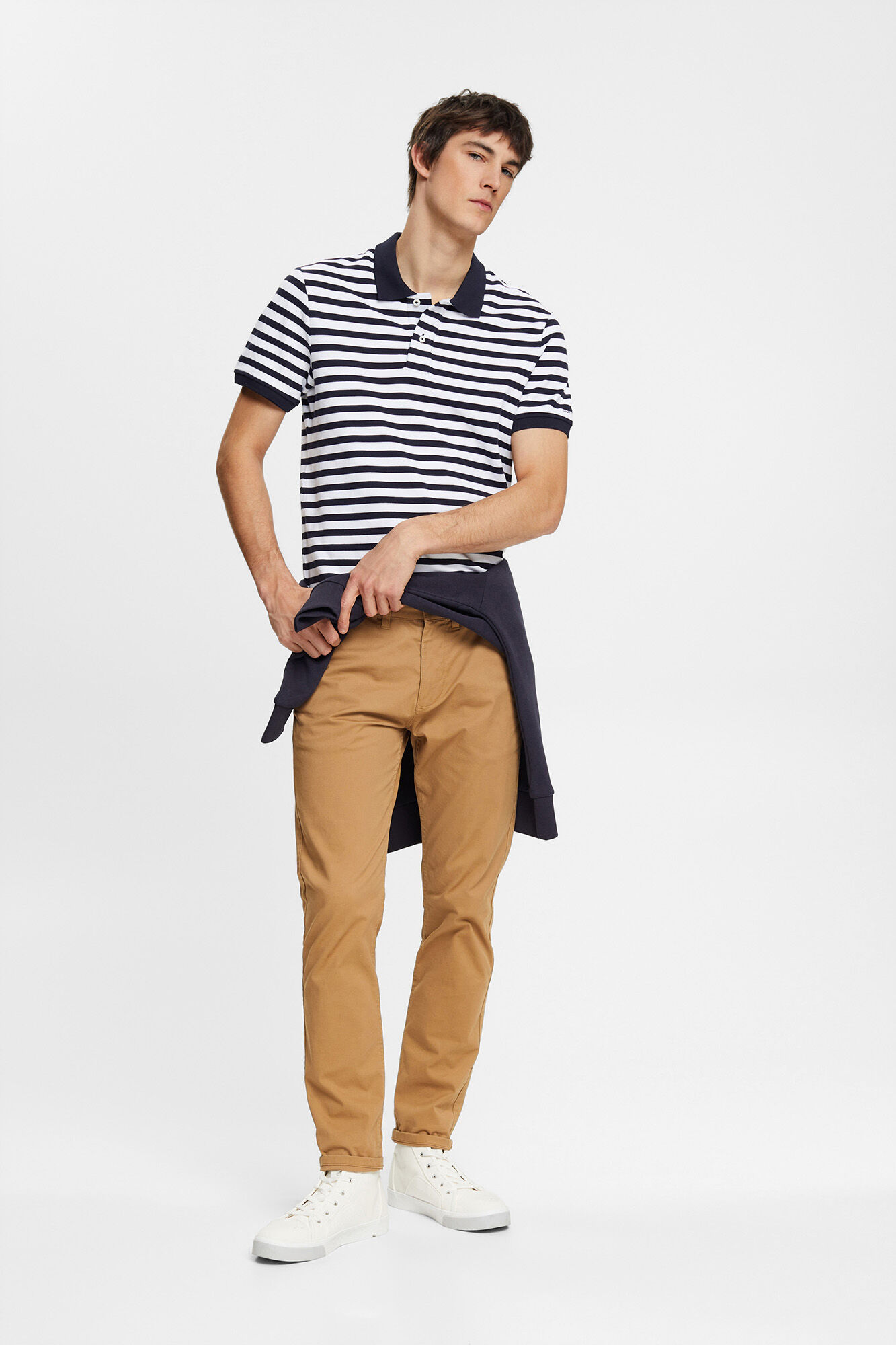 Esprit Essential striped cotton piqu&eacute; polo shirt Printed blue