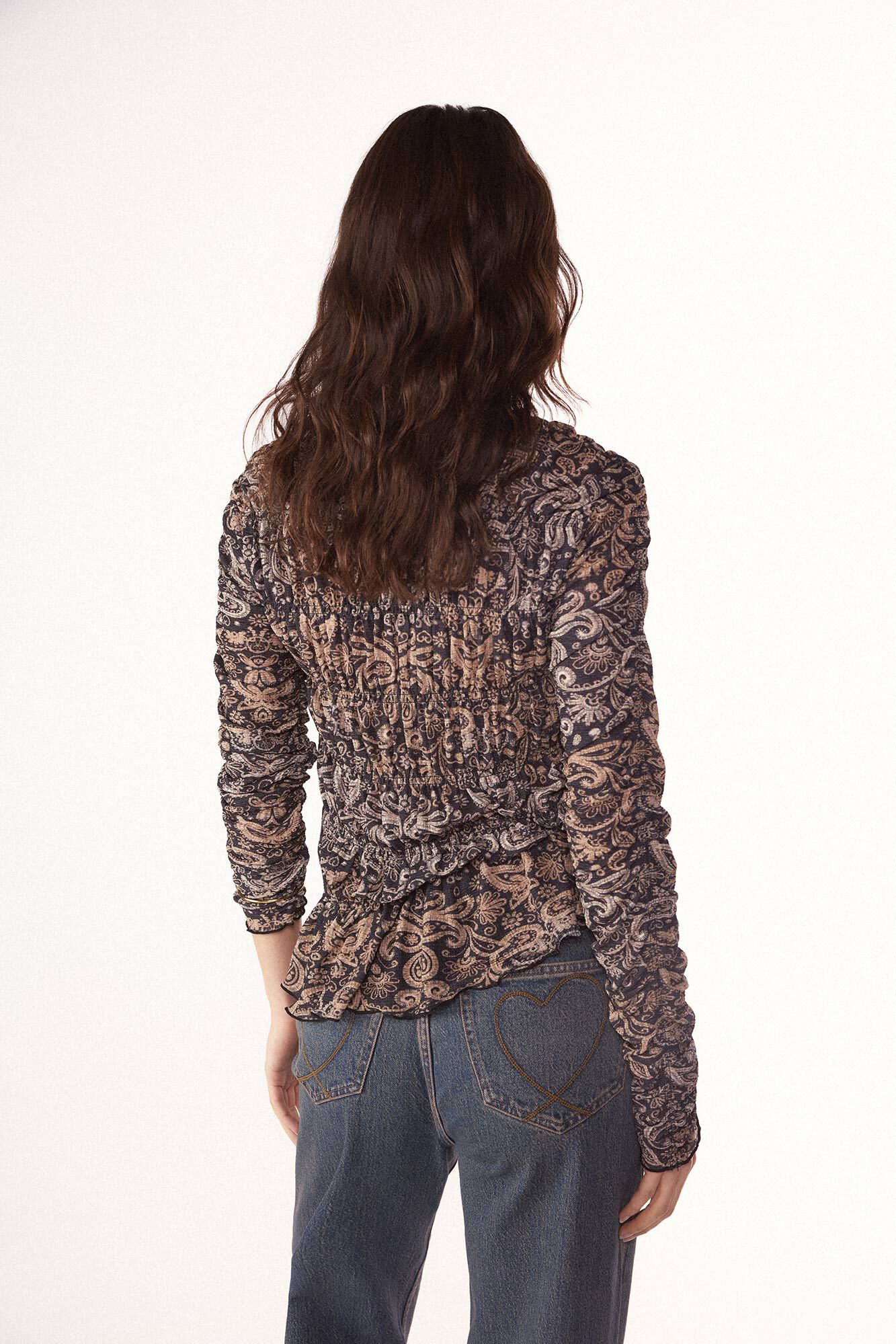 Slowlove Top frunces estampado Estampado gris