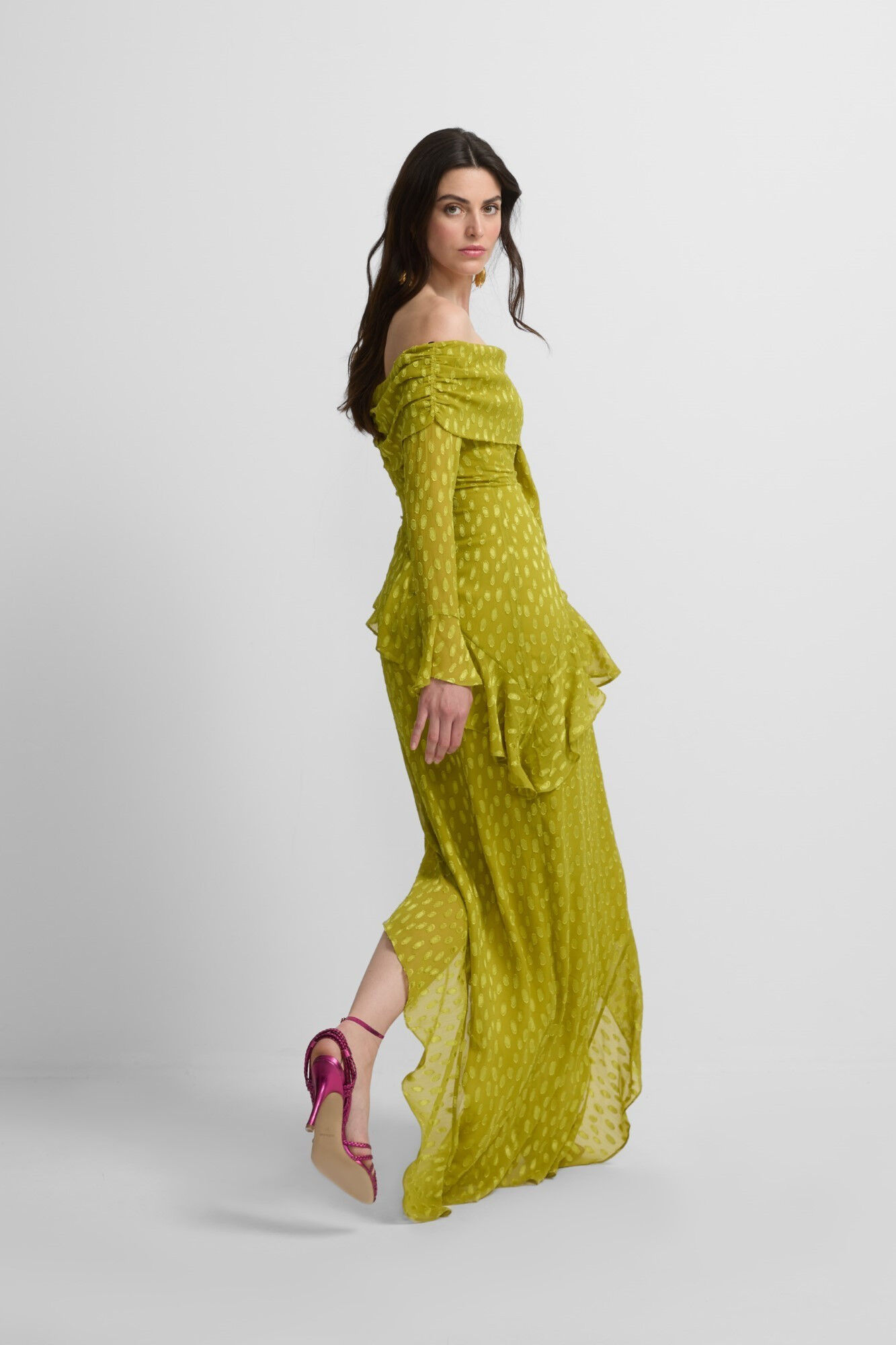 Silbon Vestido de festa com jacquard de bolinhas Verde