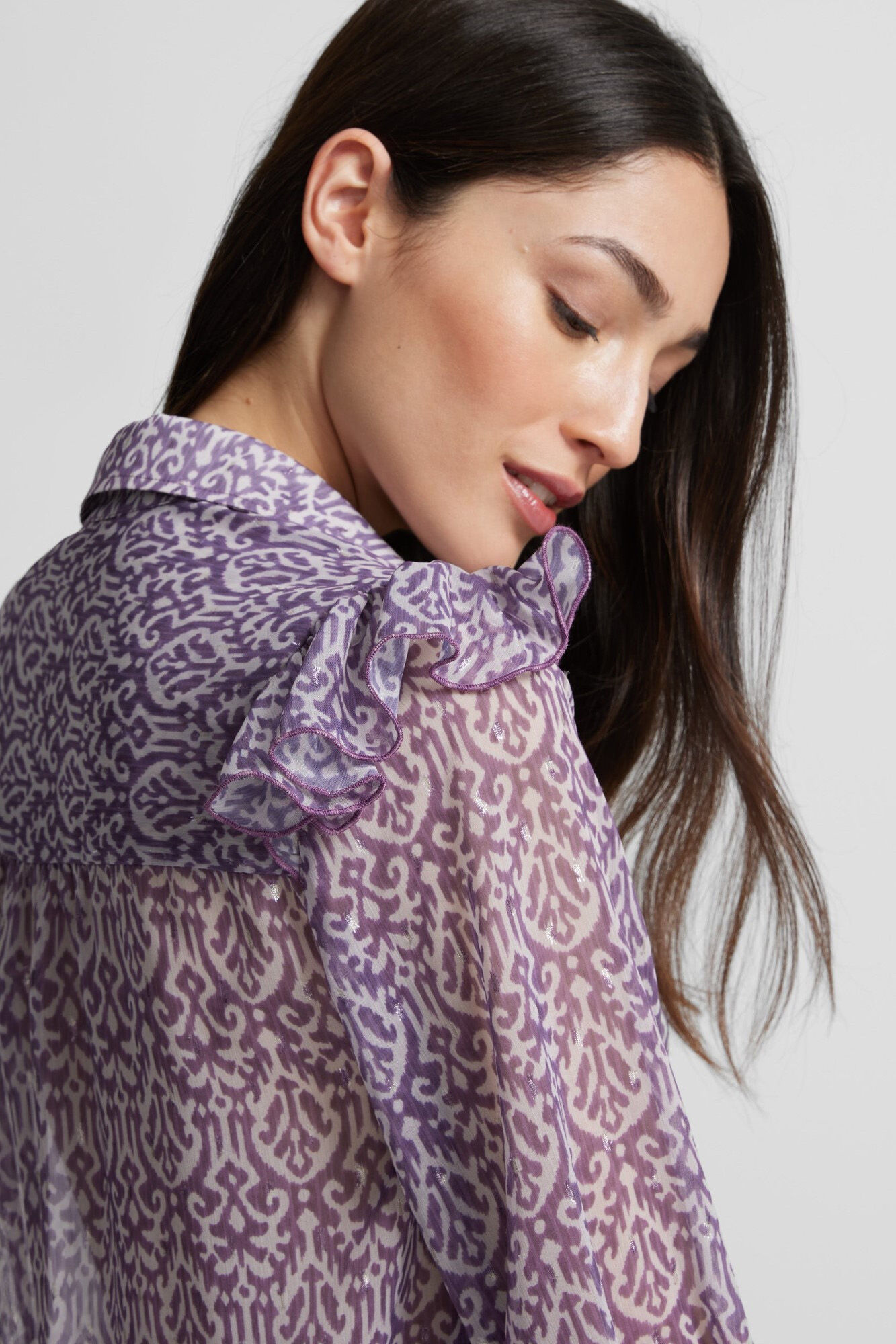 Silbon Camisa com folho e estampado Ikat Roxo