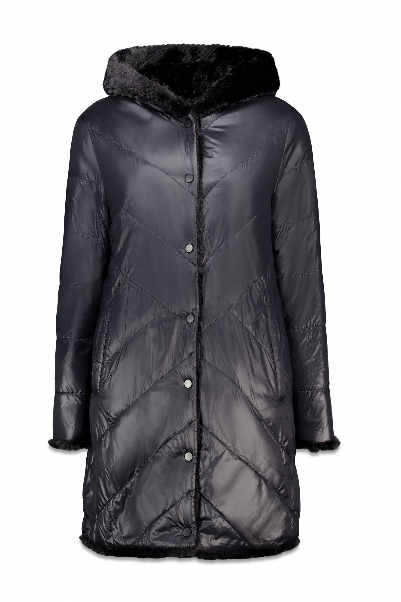 Cortefiel Long reversible faux fur coat Black