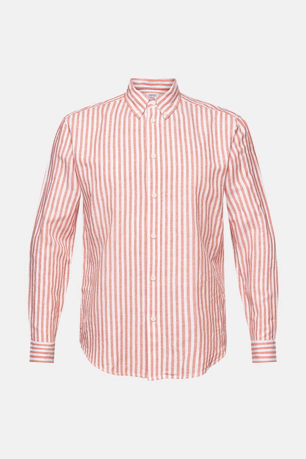 Cortefiel Camisa rayas regular fit con lino Estampado naranja