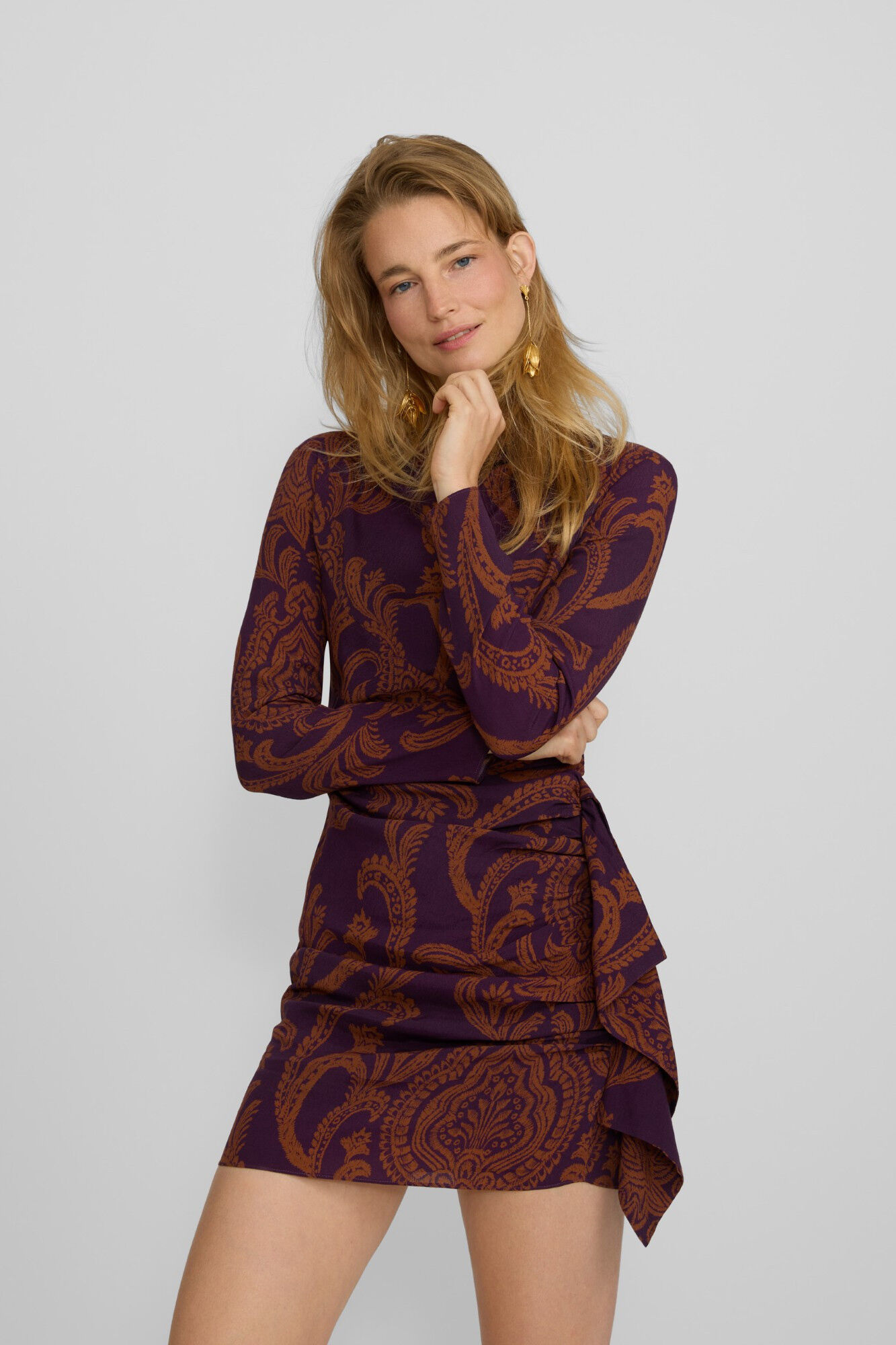 Silbon Vestido curto estampado drapeado Multicolorido