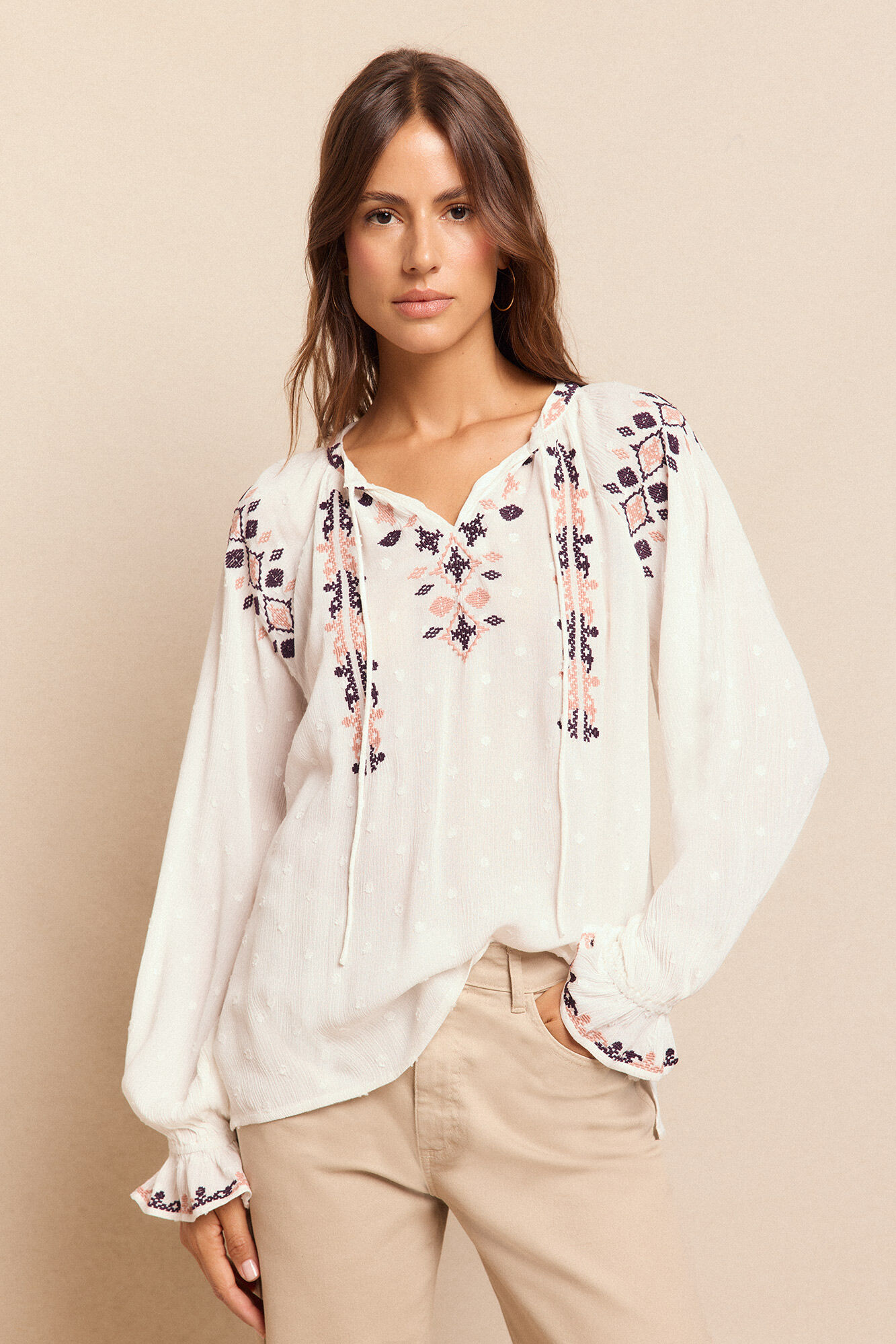 Slowlove Blusa bordada Ecru