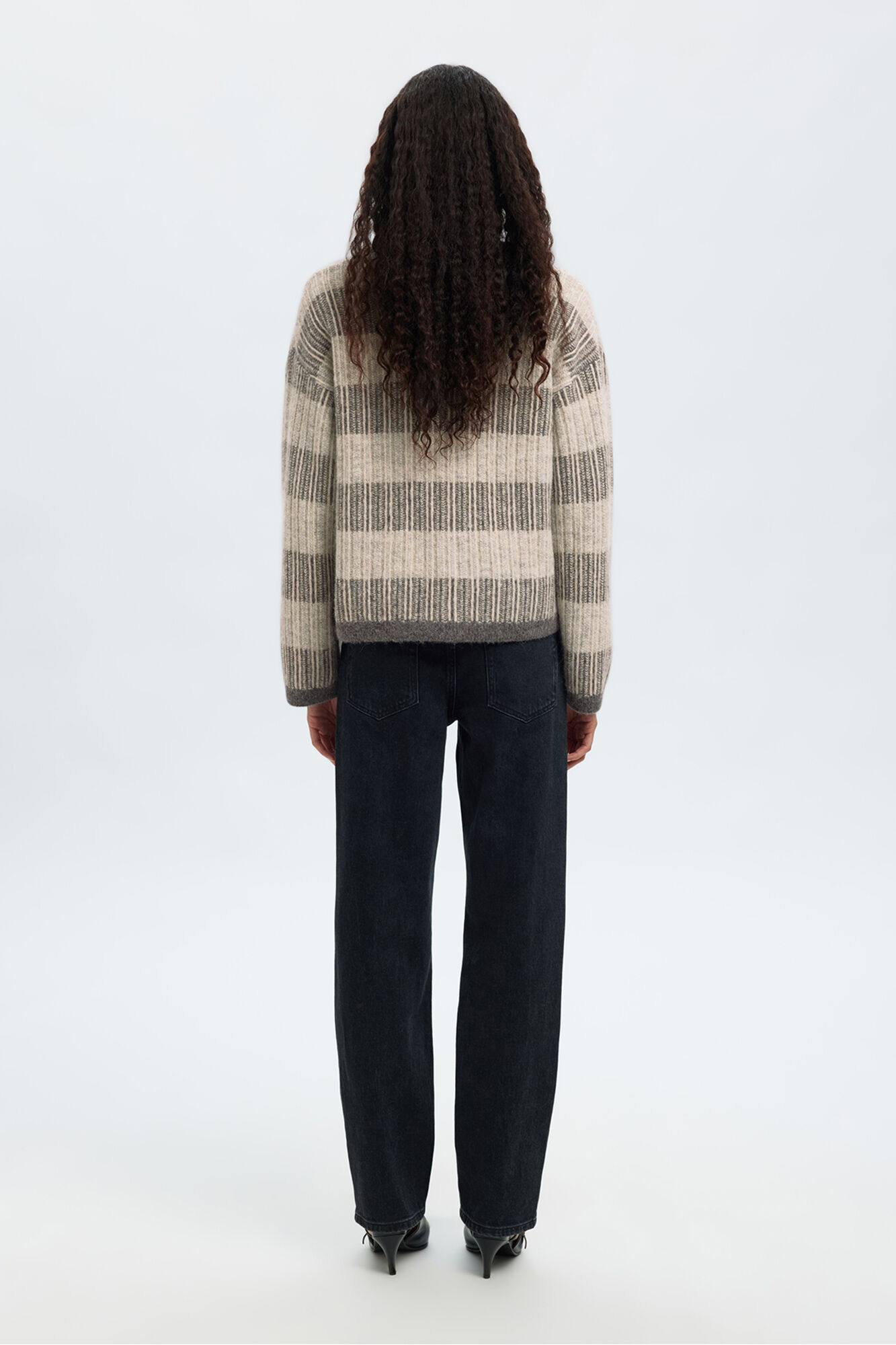 Selected Casaco de malha de gola em bico de alpaca e l&atilde; Cinzento