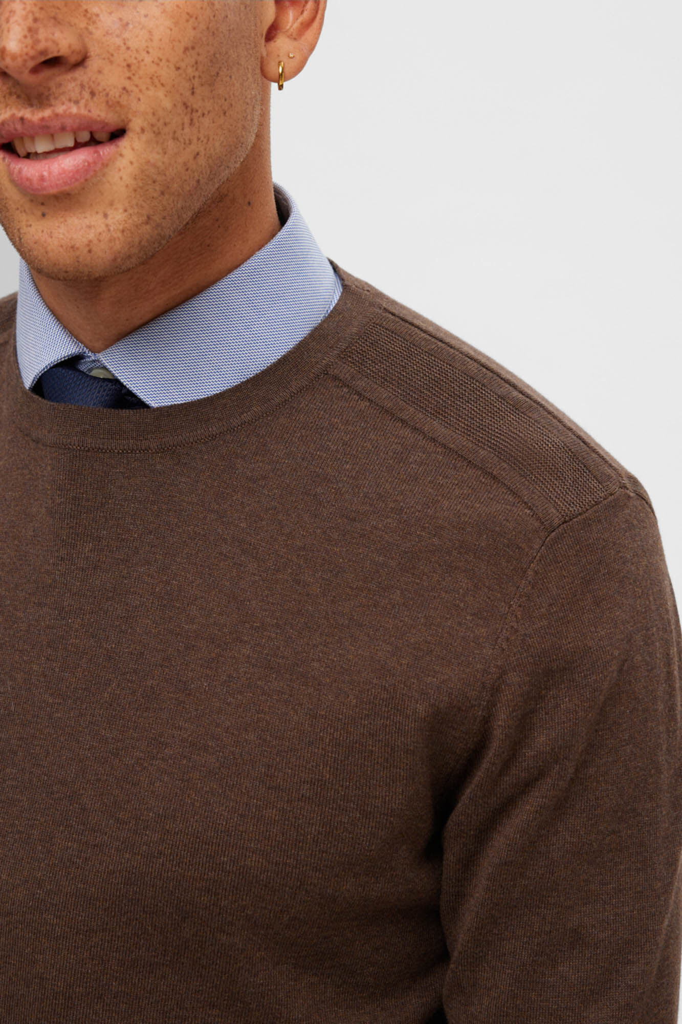 Selected Jersey cuello caja 100% algod&oacute;n Marr&oacute;n