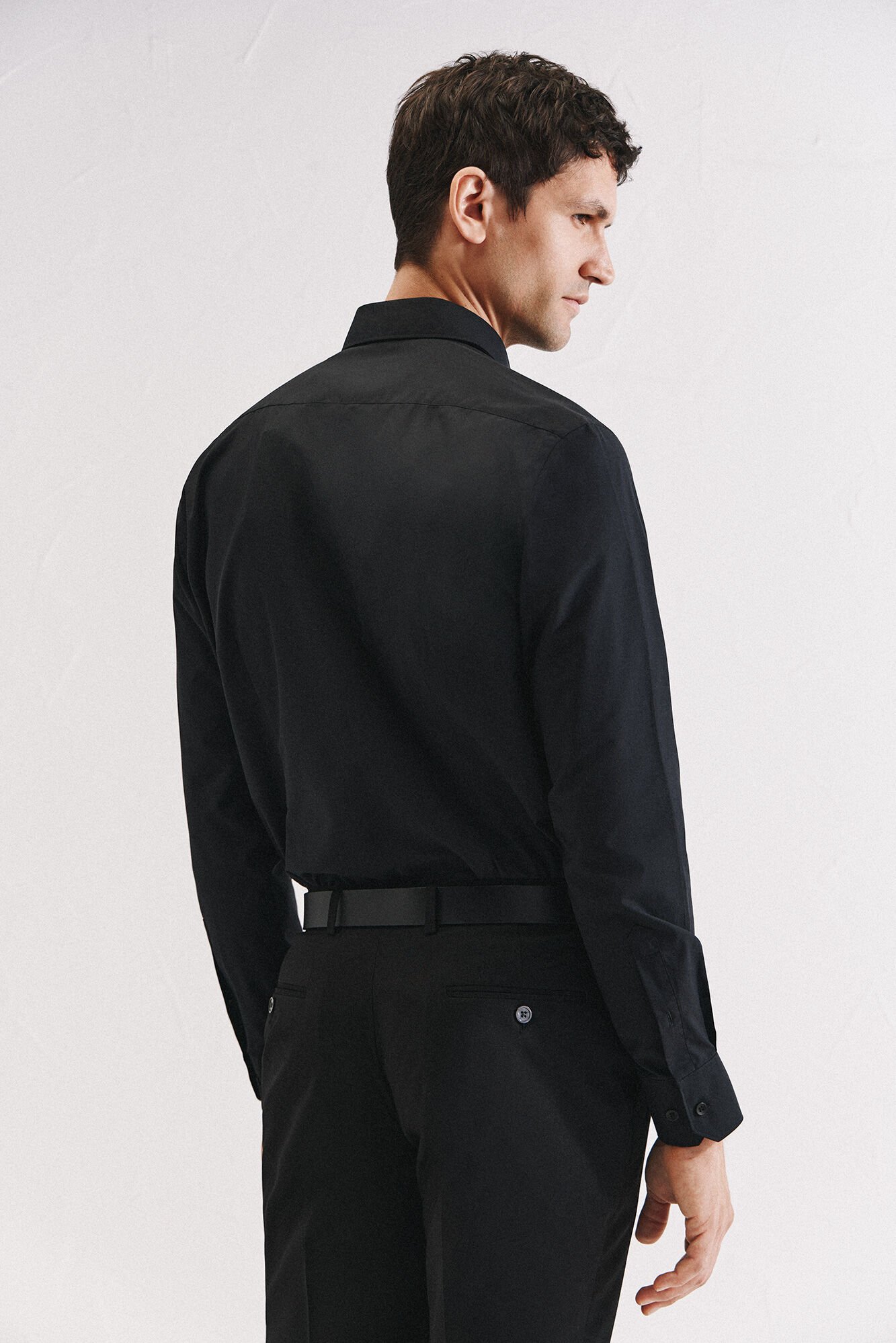 Cortefiel Slim fit easy-iron ottoman dress shirt Black