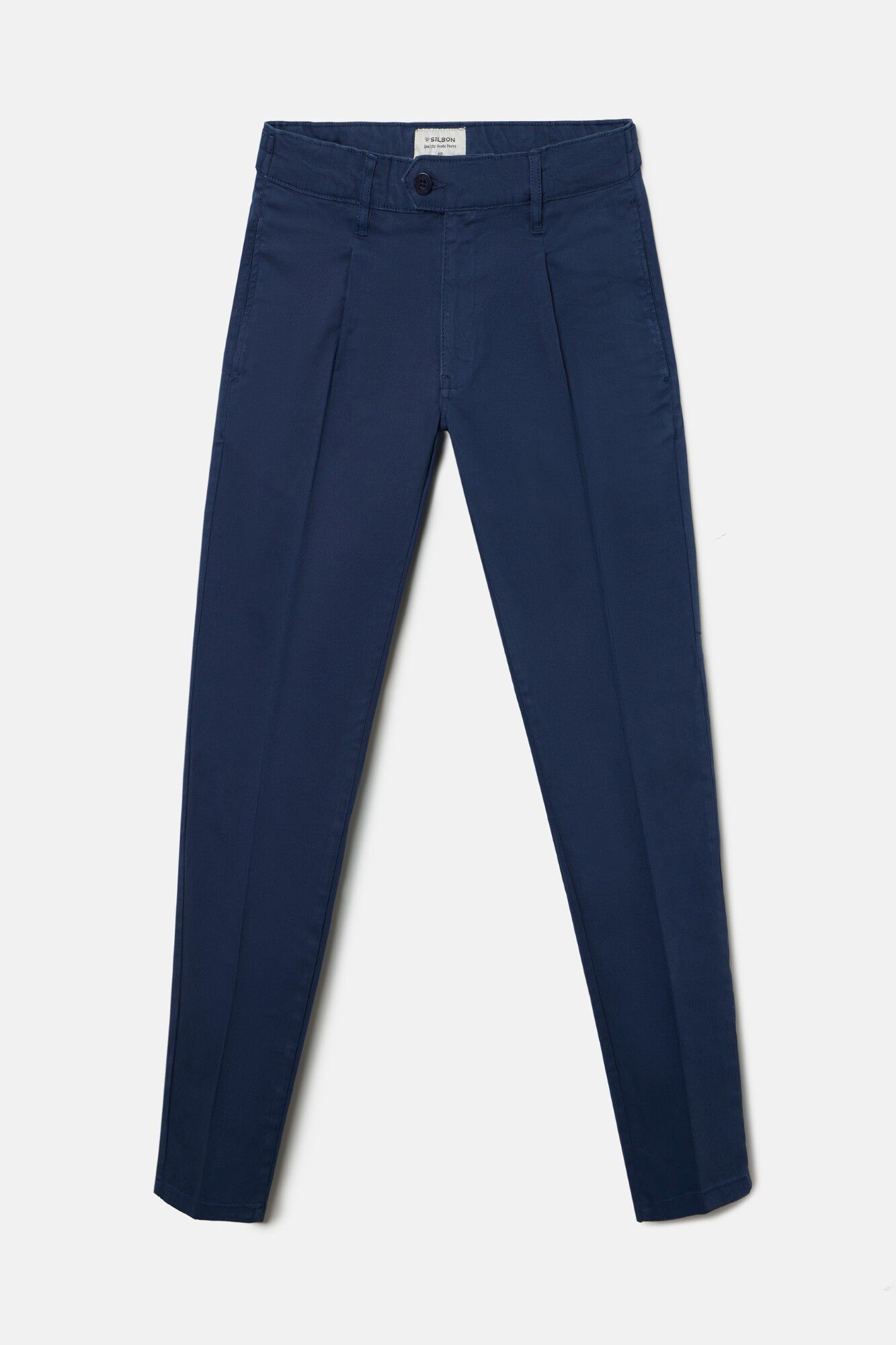 Silbon Cal&ccedil;a esporte cal&ccedil;as chino plissada Azul