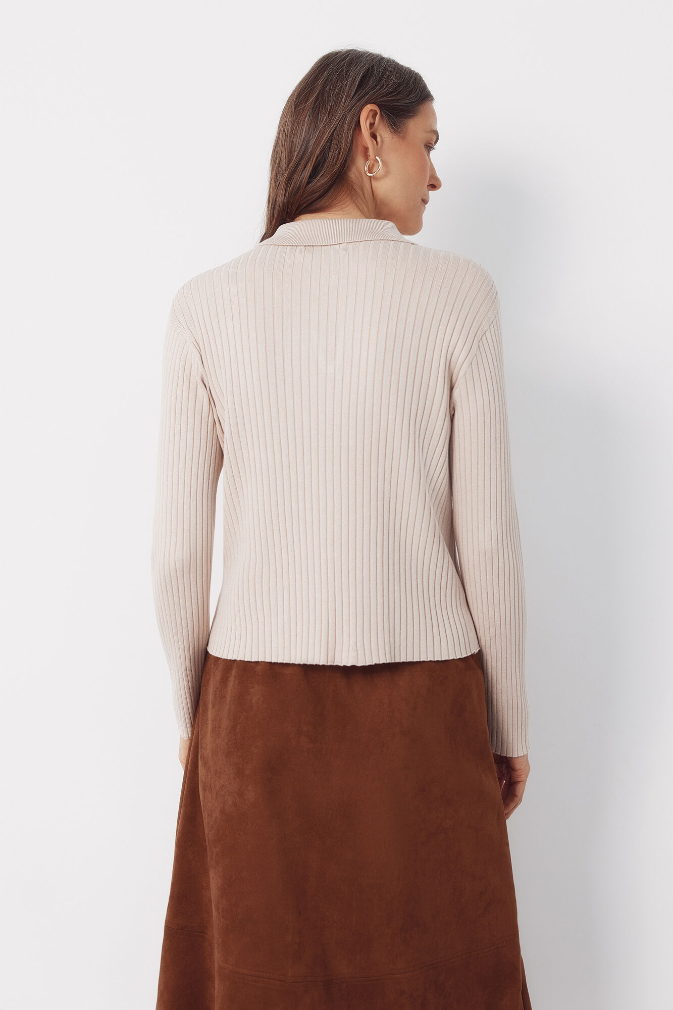 Cortefiel Jersey-knit keyhole polo shirt Beige