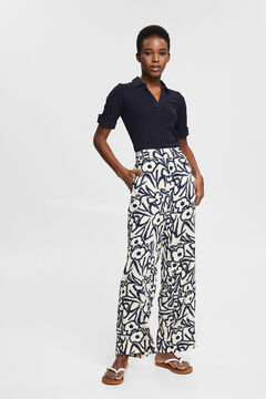 Cortefiel Floaty wide leg print trousers Printed white