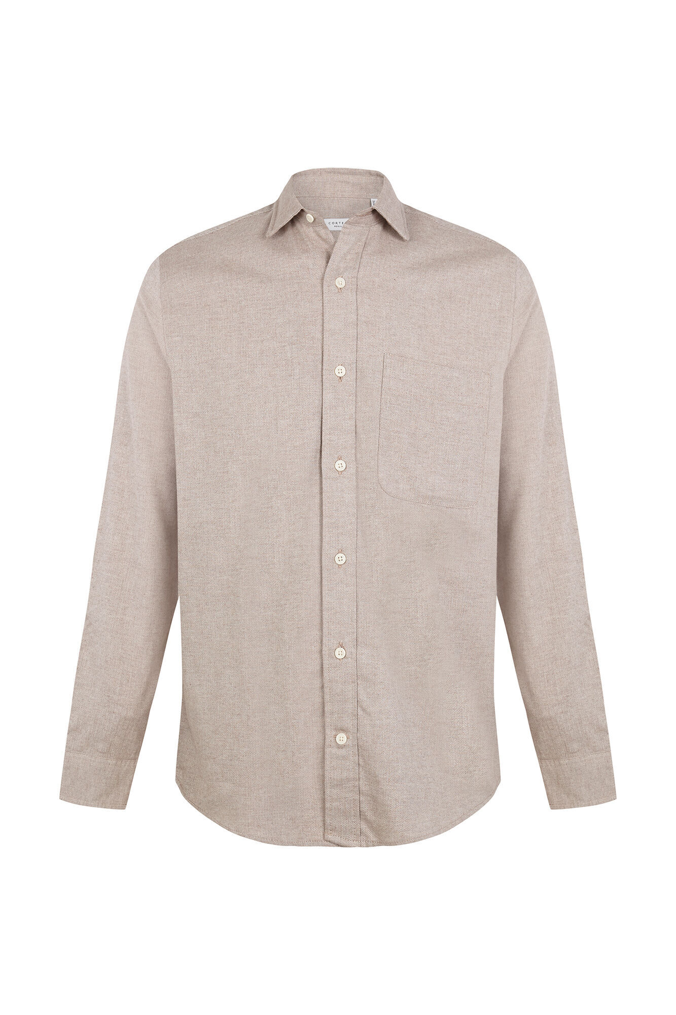 Cortefiel Flannel herringbone shirt Beige