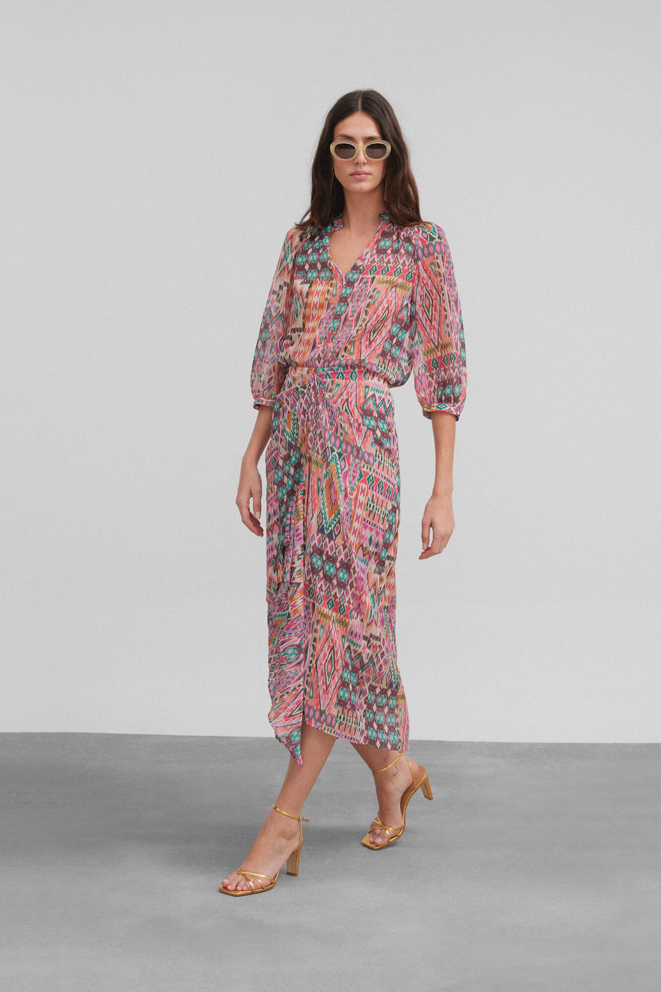 Silbon Ikat-print nude skirt Multicolour