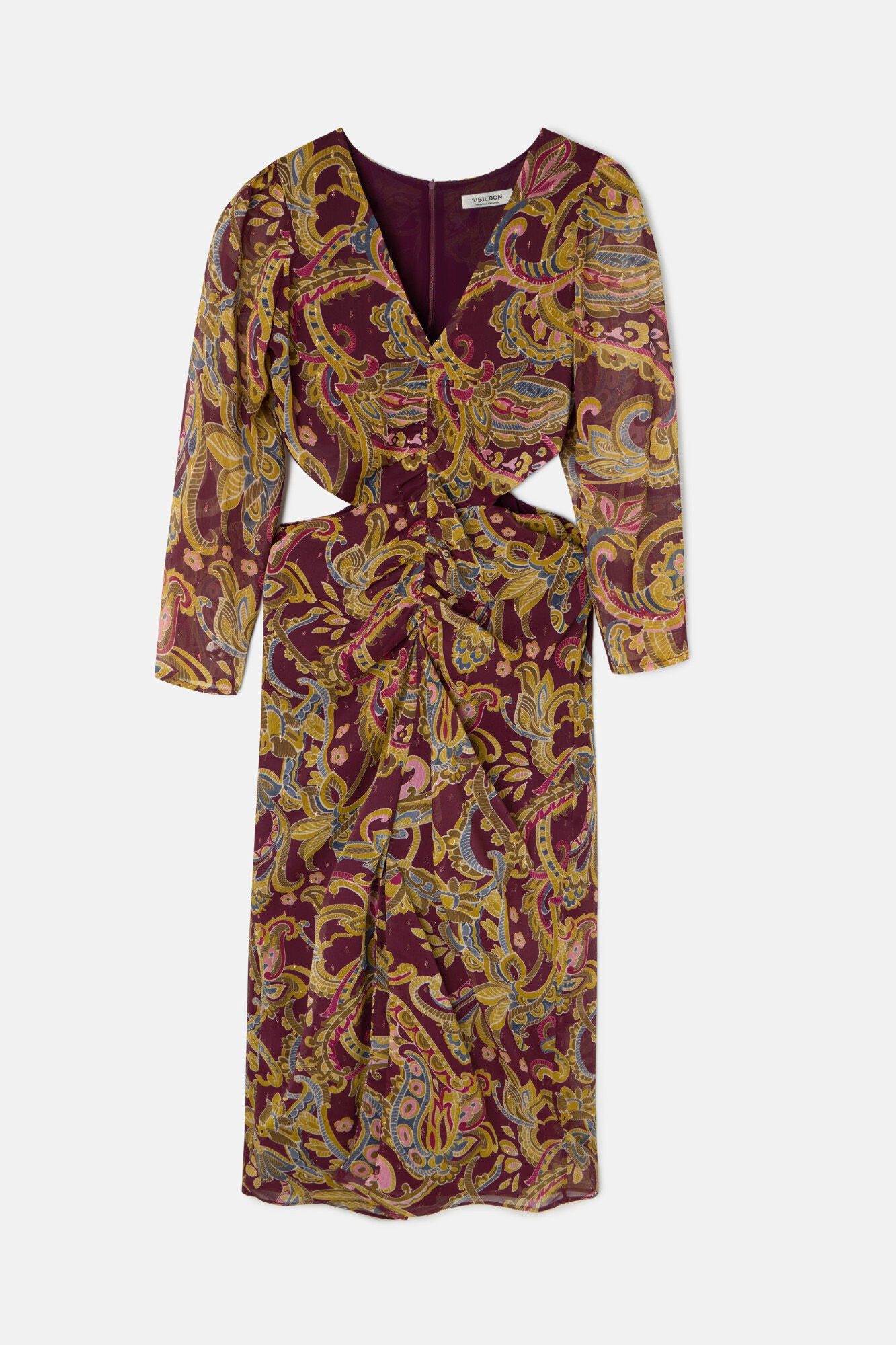 Silbon Vestido longo com fenda estampado em cashmere Granada