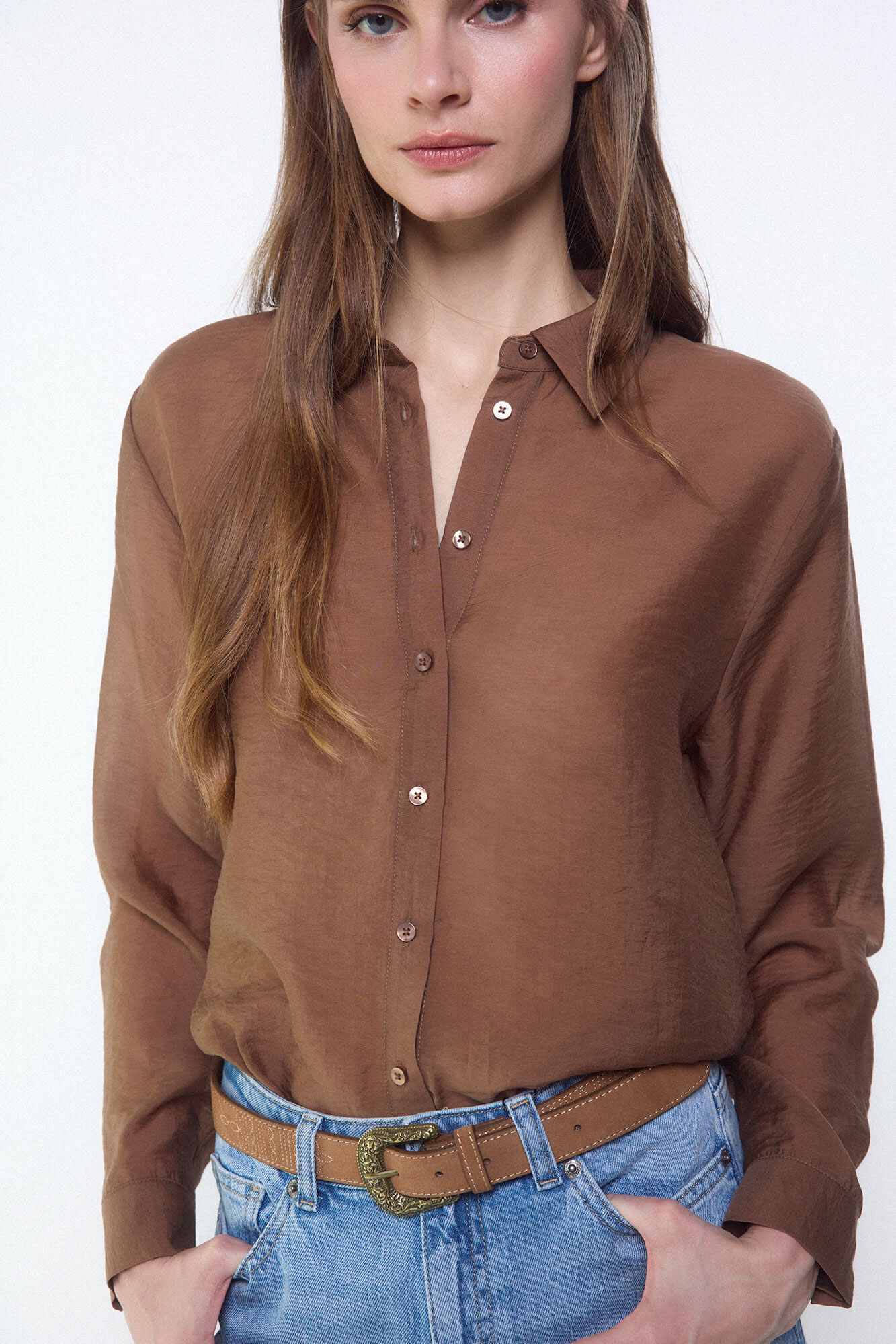 Slowlove Camisa em organza