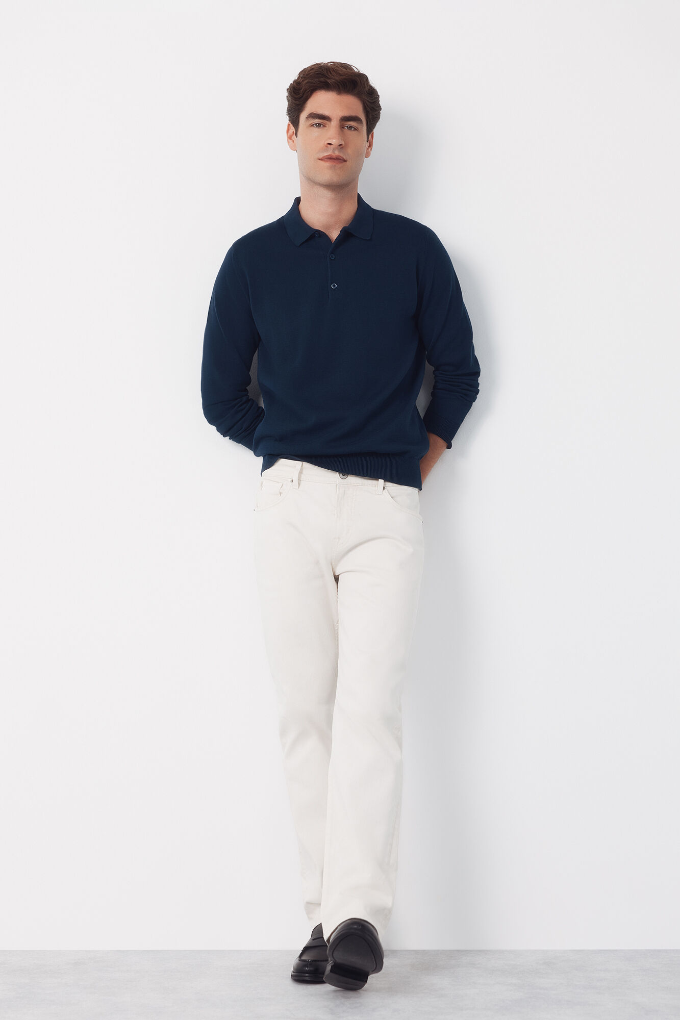 Cortefiel Long sleeve sleeve cotton polo shirt jersey Navy