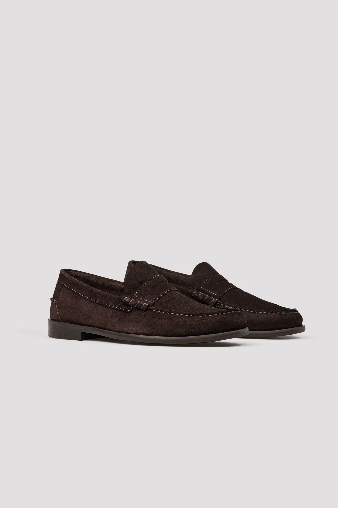 Cortefiel Suede leather penny loafers Brown