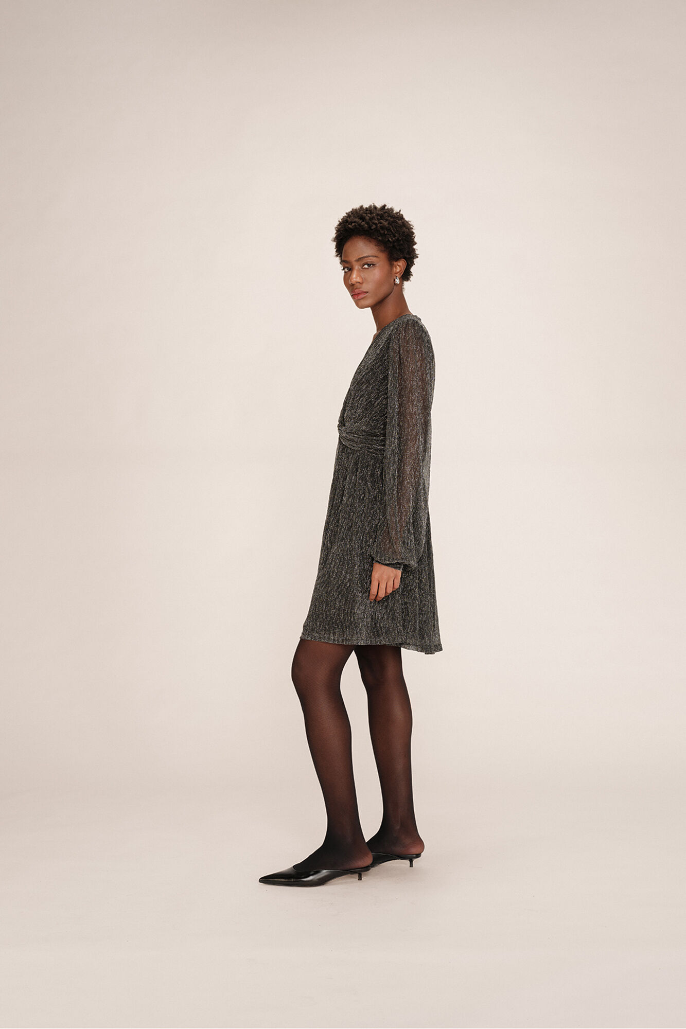 Grace & Mila Vestido curto de chiffon com lurex Cinzento