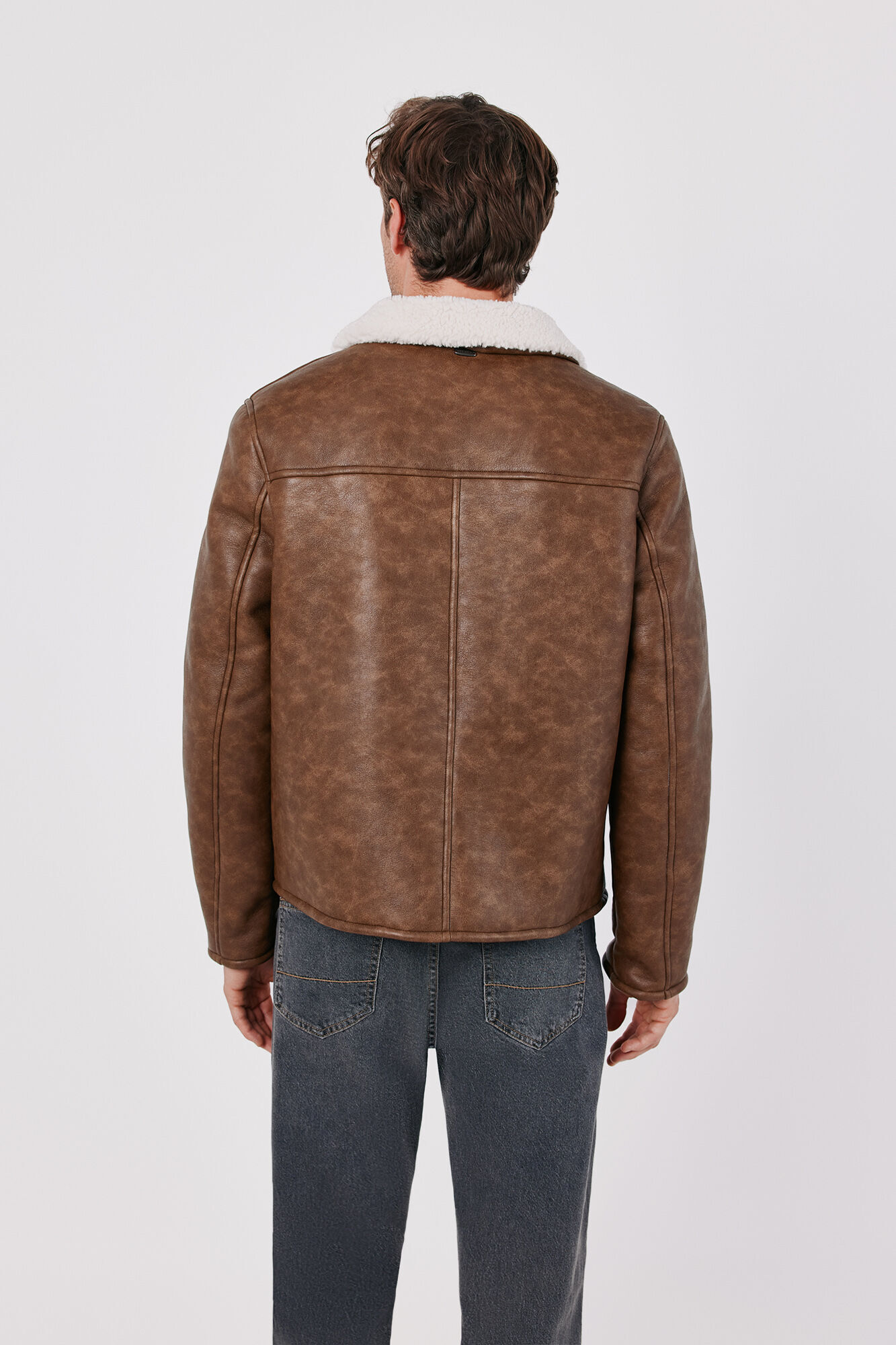 Cortefiel Faux shearling and faux leather jacket Brown