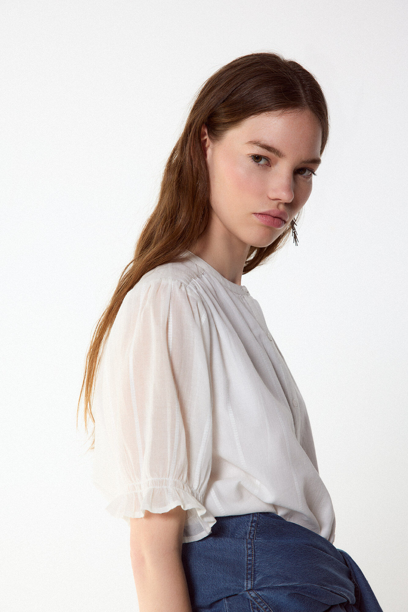 Slowlove Blusa dobby fluido Marfil