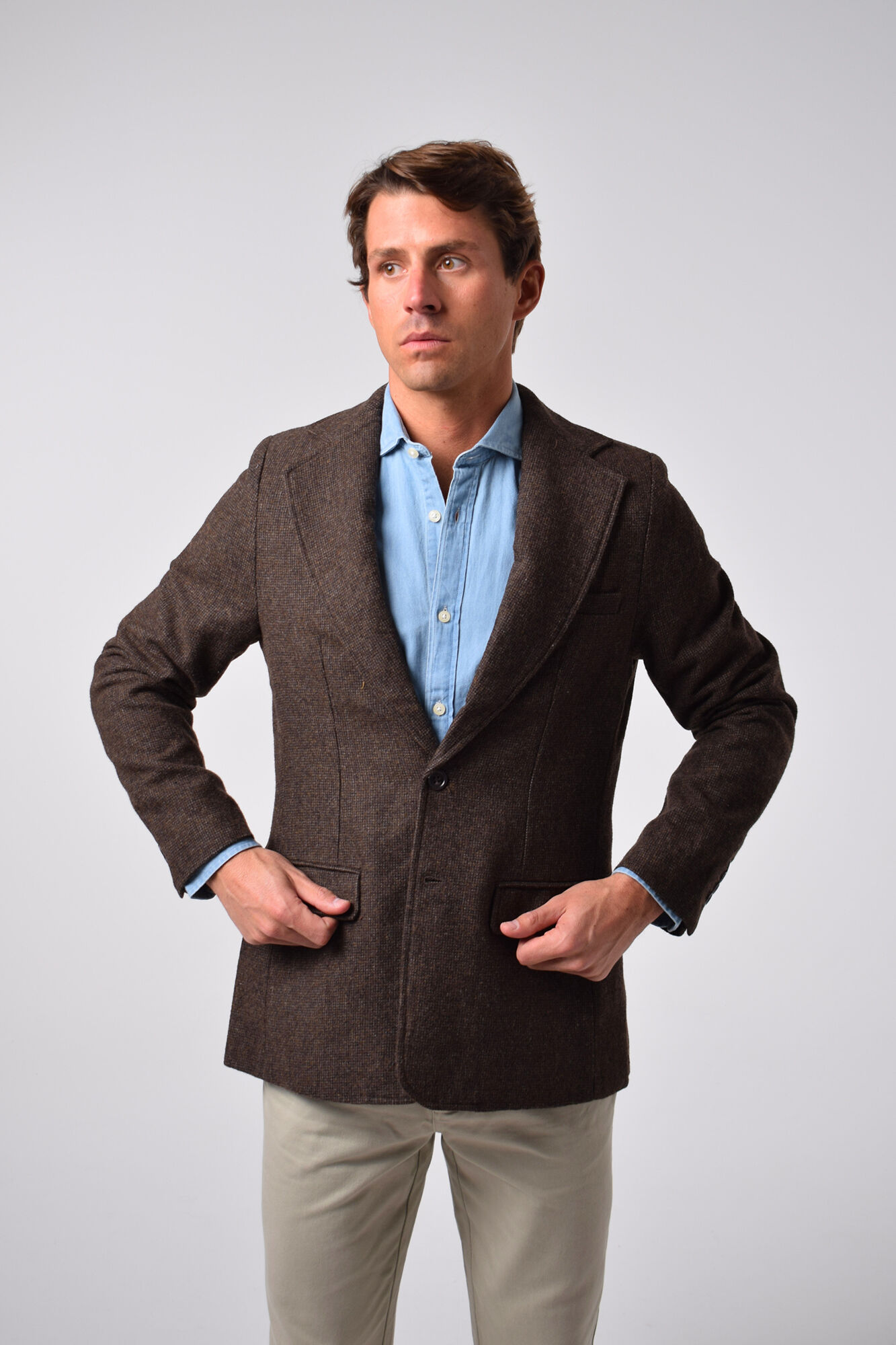 Cloking L&atilde; americana com pied-de-poule Castanho